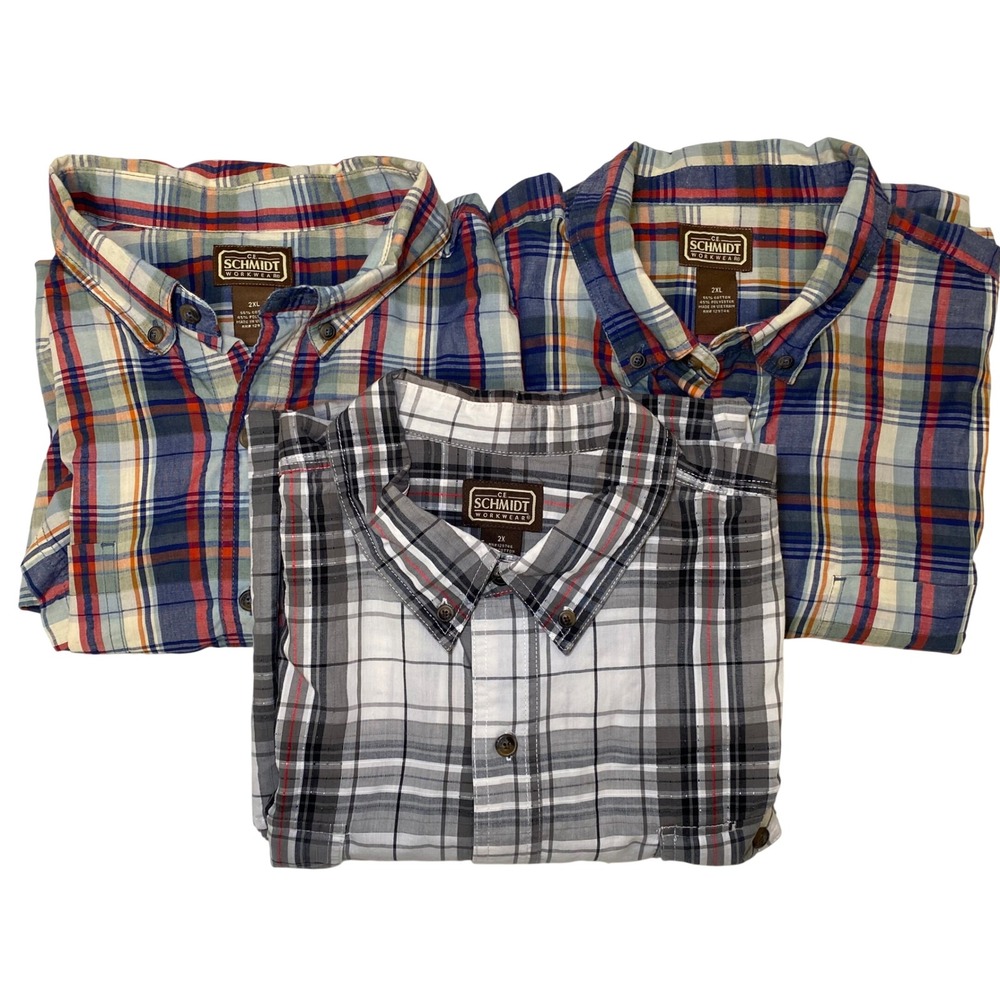 Lot‎ of 3 C.E. Schmidt Workwear Plaid Short Sleeve Button Front Shirts Men's 2XL